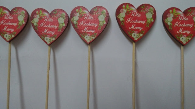 serce na piku 10szt MAMA, 26 x 4 cm