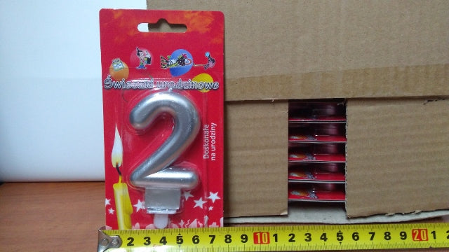 świeczka 24szt cyfra srebrna  ,,2'' 63-52