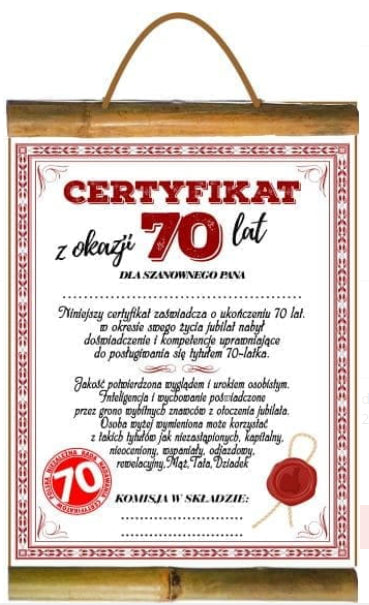 dyplom urodzinowy  ''70'' Dla Pana