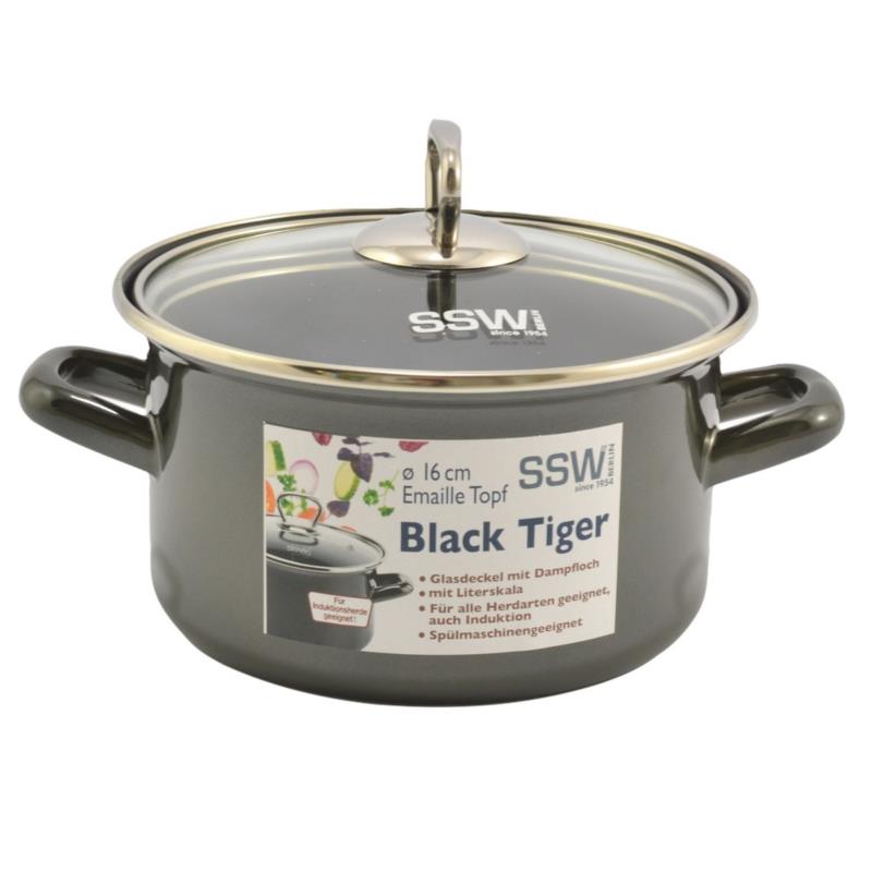 garnek emaliowany + pokrywka 16cm BLACK | 122216