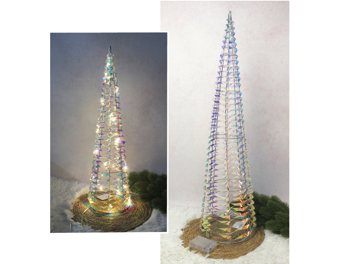 Dekoracja CHOINKA STOŻEK 40 LED na stelażu z drutu z folią holograficzną 80 x 20 cm  MDT-342
