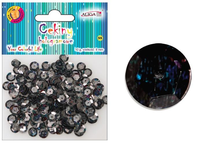 cekiny 12szt  hologramowe CZARNE 8mm 10g | MT-0213