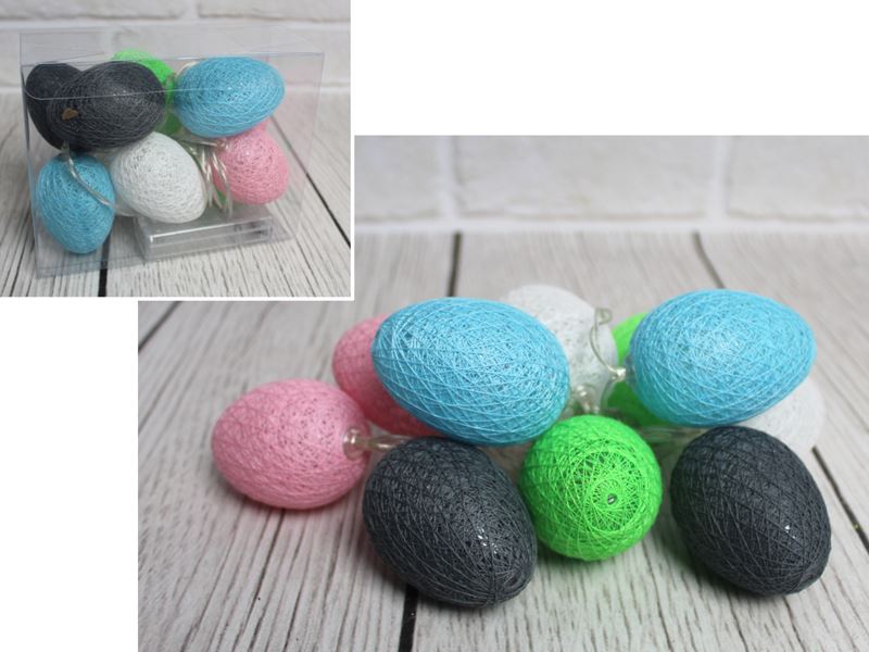 lampki JAJKA na baterie COTTON 6x4 cm 10 szt ZIMNY BIAŁY