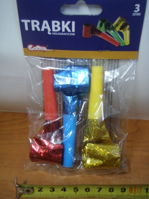 trąbki zwijane holograficzne party 3szt PZ-TRH3