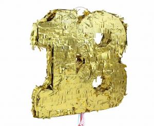 piniata cyfra „18” metaliczna złota foliowa 50 x 40.5 x 8 cm  WM-PC18