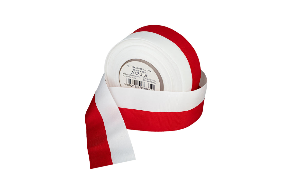 wstążka dwukolorowa biało-czerwona 38mm / 20m AX38-00
