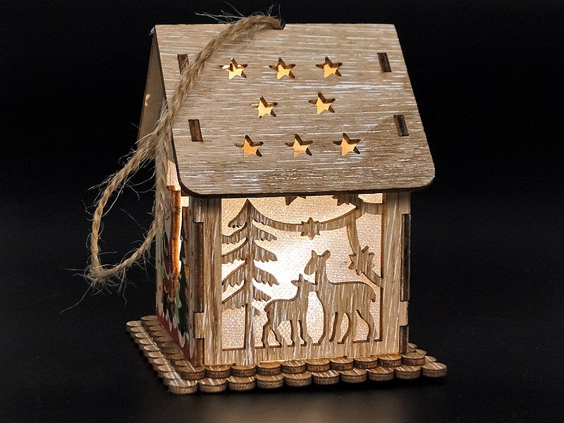 lampka led domek z Mikołajem, drewniany,11x9x9cm