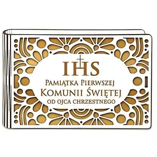 pudełko na pieniądze banknotówka KOMUNIA – od OJCA CHRZESTNEGO – Ażur 3302A-KOM3Z-OC