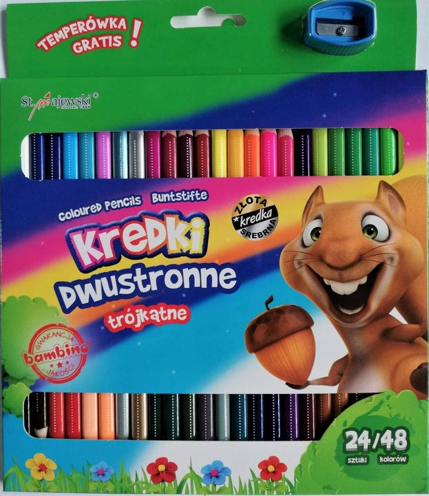 kredki trójkątne dwustronne 24szt. + temperówka BAMBINO
