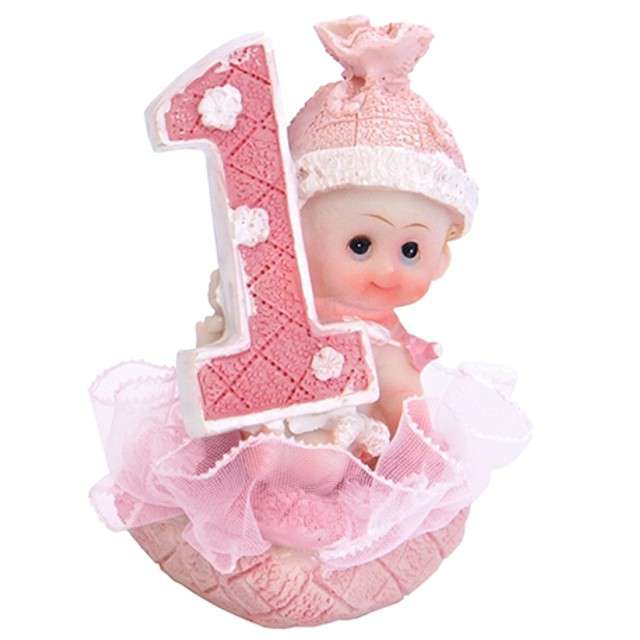 Figurka Dziewczynka 1 urodziny, różowa,