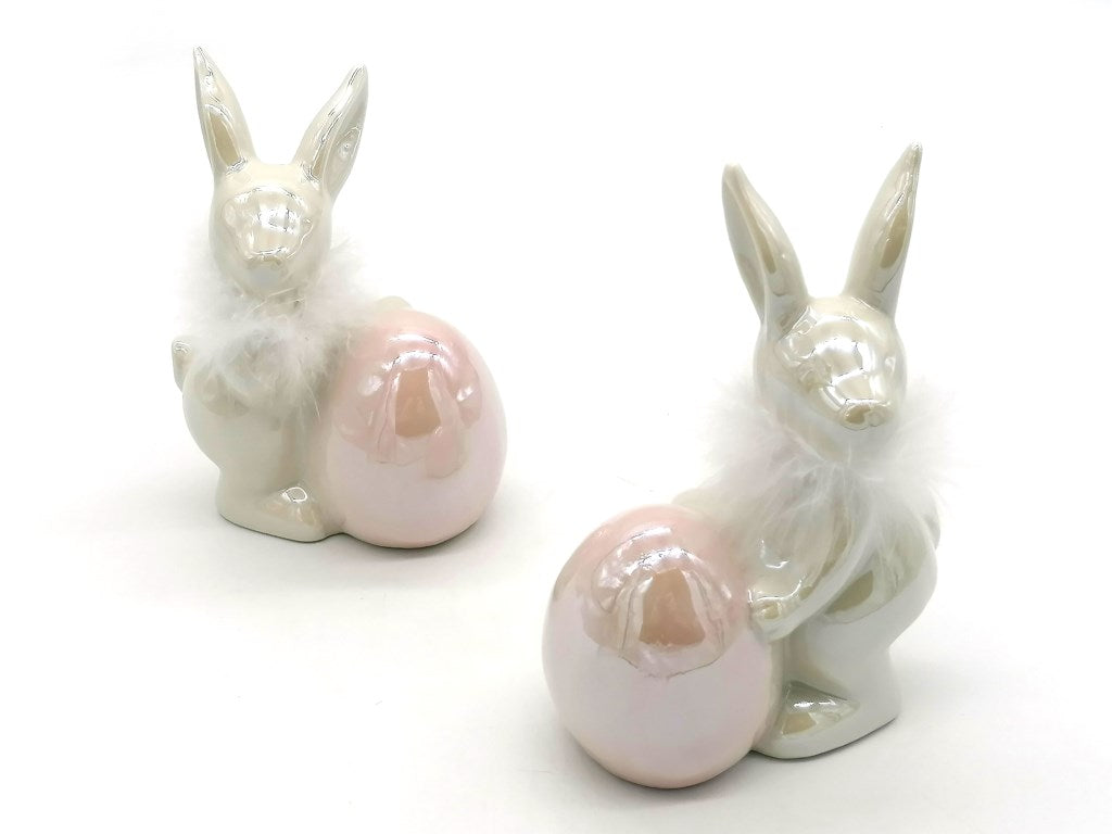 zając ceramiczny z jajkiem i futerkiem 15x 11cm