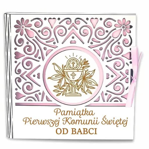 pudełko na pieniądze kwadrat KOMUNIA – od BABCI – Ażur 3308A-KOM1R-B