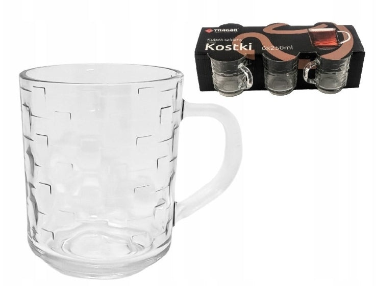 komplet 6 szklanych kubków Kostki 250 ml