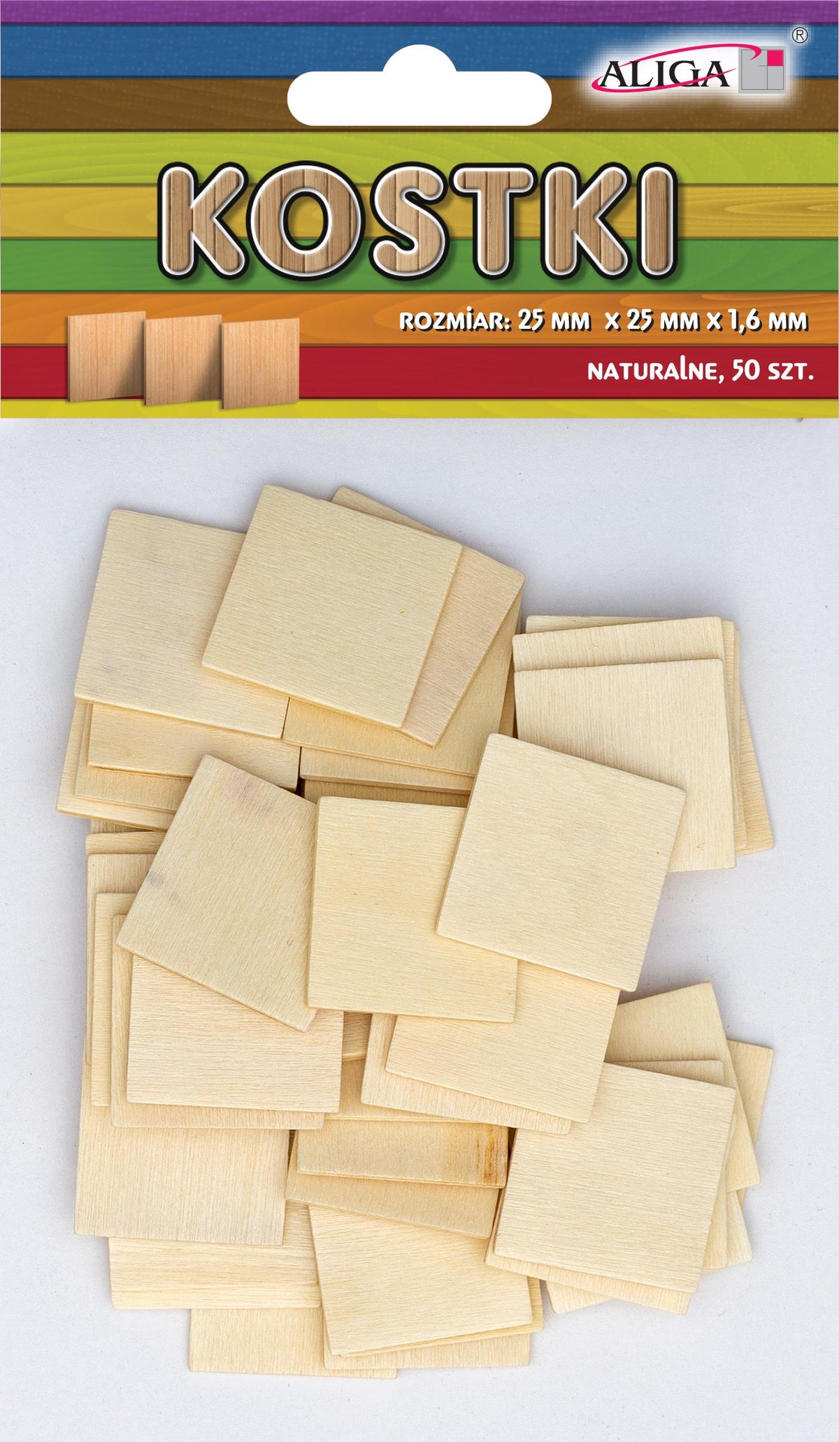 kostka drewniana 50szt. naturalna 25x25x1,3mm | PK-0639