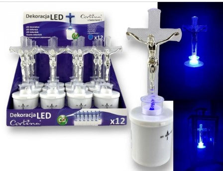 wkład 12szt.  LED duży KRZYŻ BLUE z bateriami 2xR14