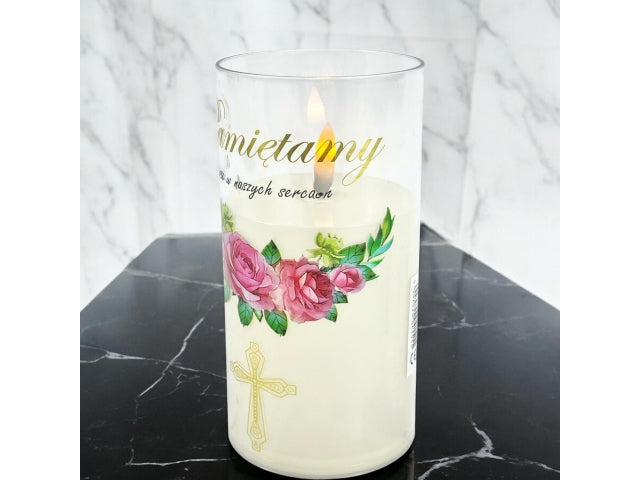 świeczka led w obudowie z płomieniem - 15cm "Pamiętamy Na zawsze w naszych sercach"41511