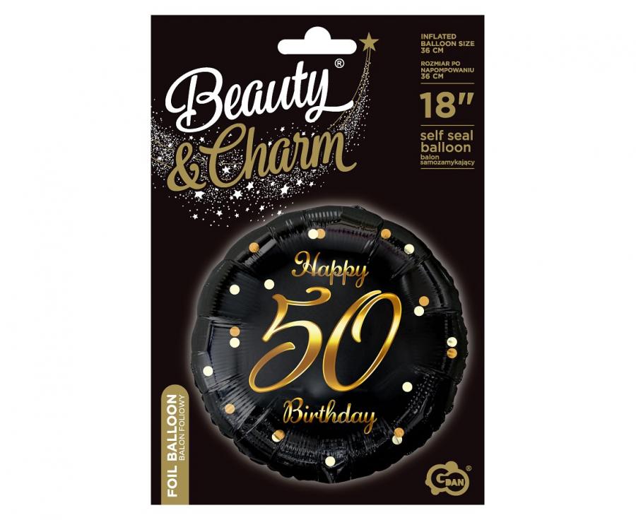 balon foliowy B&C Happy 50 Birthday czarny nadruk złoty 18" | FG-O50Z