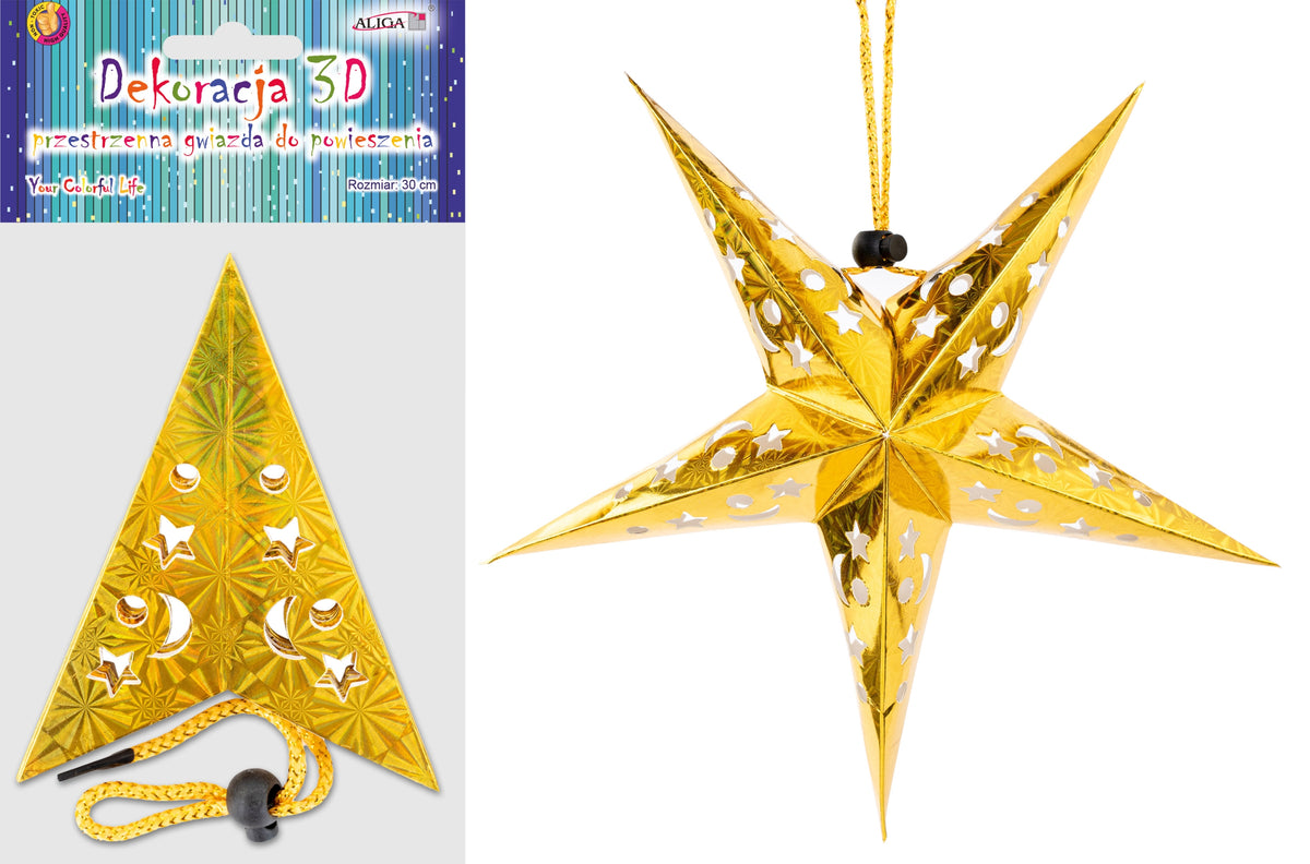 gwiazda hologramowa złota 30cm GW-7407