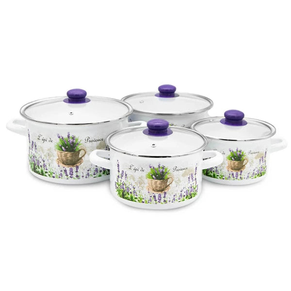 garnek emaliowany z pokrywką 4,5L lawenda 3D - 22cm