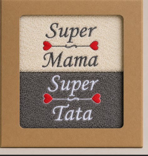 ręcznik haftowany 50X100 2szt w pudełku Super Mama Super Tata