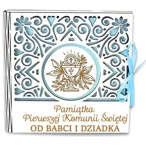pudełko na pieniądze kwadrat KOMUNIA – od BABCI i DZIADKA – Ażur 3308A-KOM1N-BD
