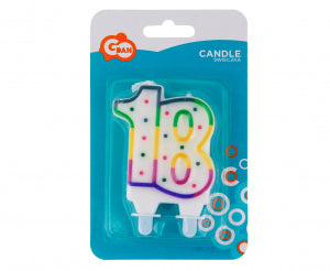 świeczka cyferka z kropeczkami 8cm ''18'' PF-SCK18