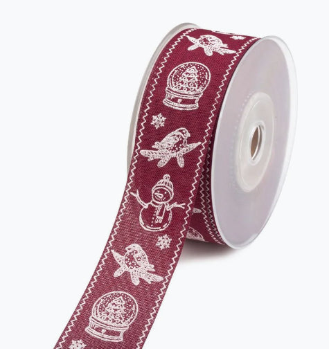 wstążka lniana tkana motywem świątecznym 4cm x 10yd