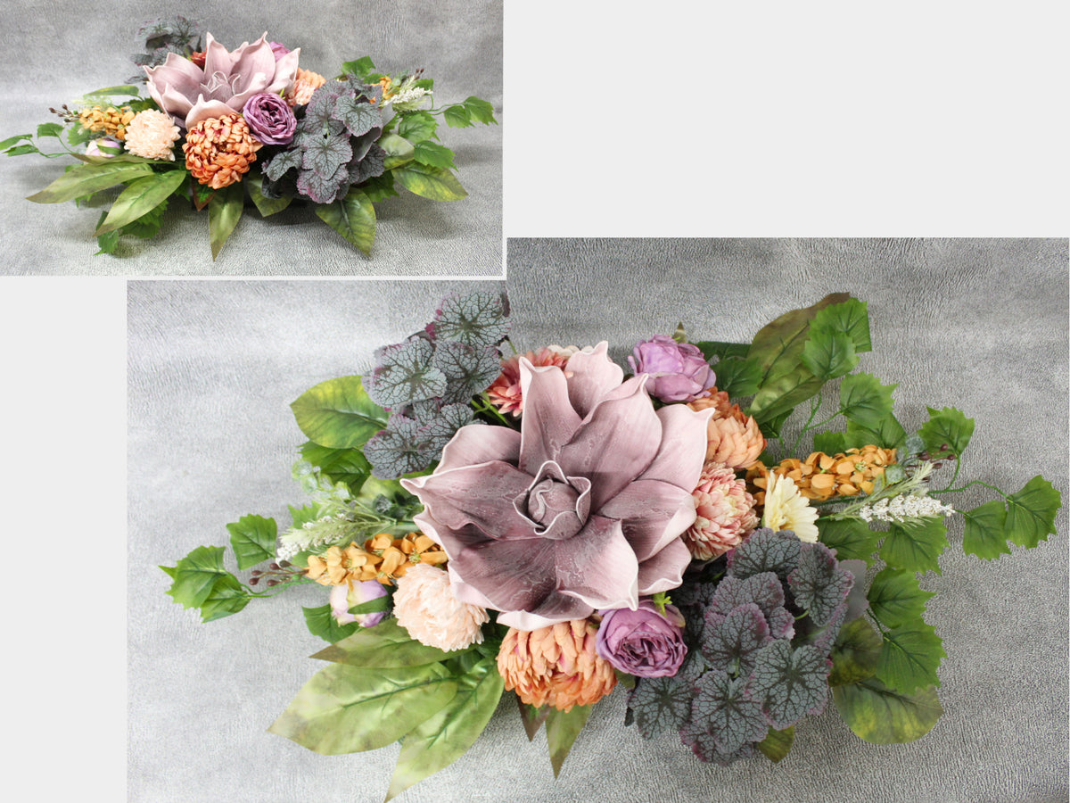 stroik zalewany kwiaty mix fiolety + KWIAT PIANKOWY misa kwadrat ok. 98 x 56 x 28 cm  ok. 2.0 kg S7-164A
