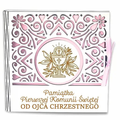 pudełko na pieniądze kwadrat KOMUNIA – od OJCA CHRZESTNEGO – Ażur 3308A-KOM1R-OC