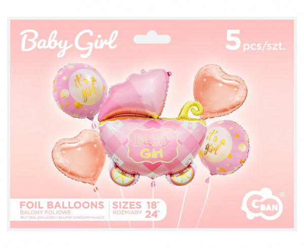 balony foliowe róż - zestaw wózek 5 szt. | BZ-HWZR