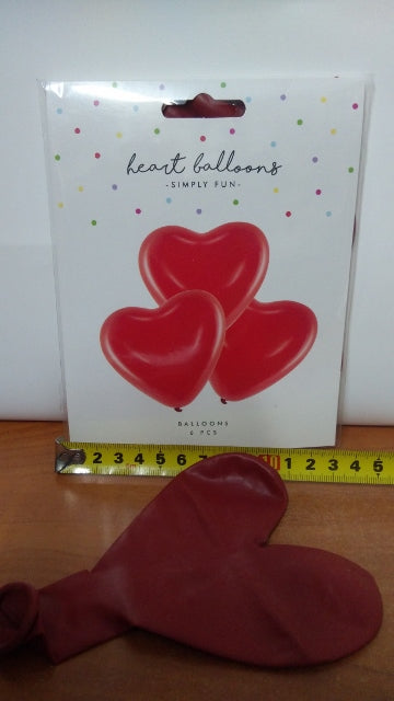 balon gumowy 6szt. CZERWONE SERCE 40cm | 092S-6