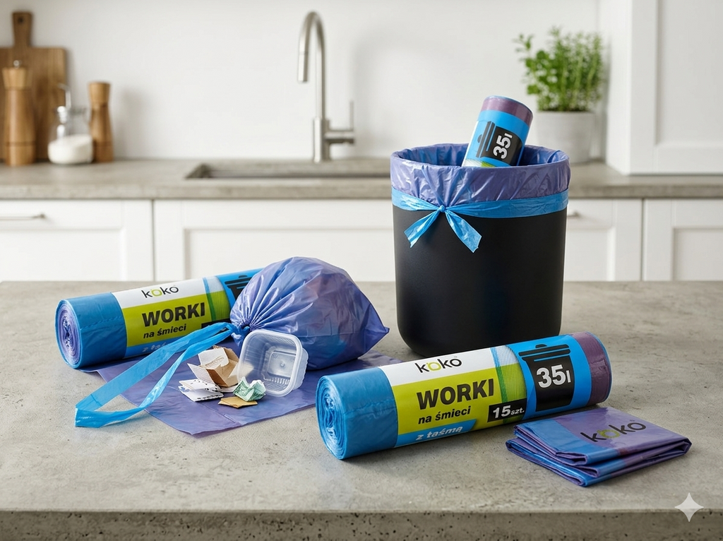 Worki na śmieci 35 l z taśmą, niebieski 15 sztuk rozmiar 50x60 materiał LDPE KO-2330