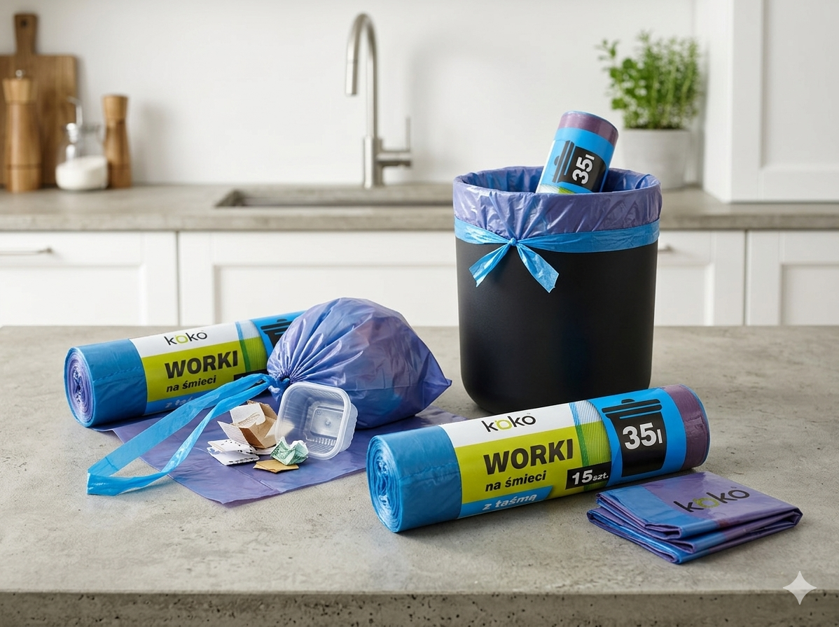 Worki na śmieci 35 l z taśmą, niebieski 15 sztuk rozmiar 50x60 materiał LDPE KO-2330