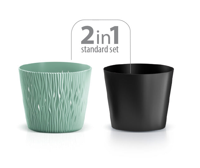 doniczka okrągła + wkład Sandy Round 19 x h 16,5cm  ANTRACYT