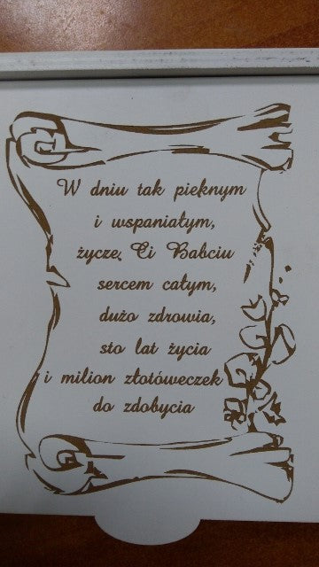 szkatułka drewniana  dla babci biała 21x21x5,5cm