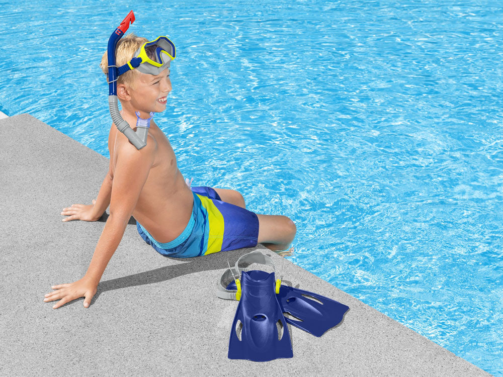 zestaw do snorkelingu maska z rurką i płetwami niebieski 7+ Bestway 25046