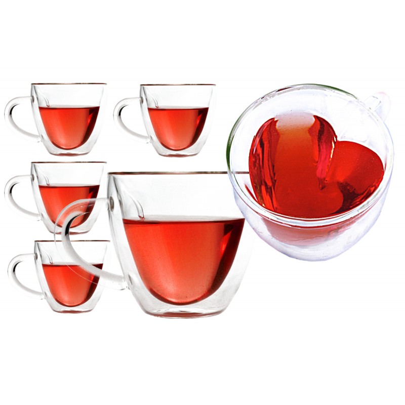 szklanki termiczne podwójne szkło serce 240ml do kawy LATTE LONG zestaw 6szt .  SZK18