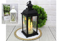 lampion, latarnia szło-plastik LED z trzema świecami mix biały i czarny 34x13 cm AE-8713