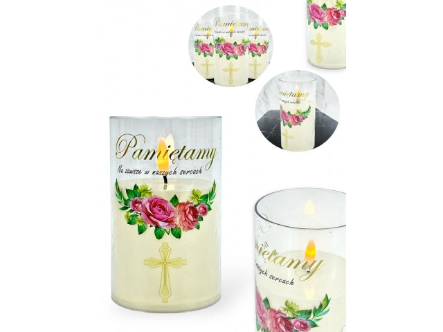 świeczka led w obudowie z płomieniem - 12,5cm "Pamiętamy Na zawsze w naszych sercach"41504