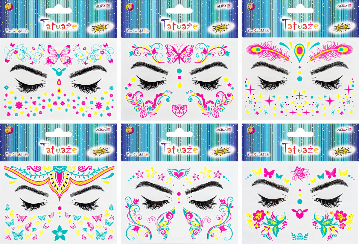 tatuaże do twarzy świecące w świetle UV rozm. 15 x 10,5cm, mix wzorów TAT-6744