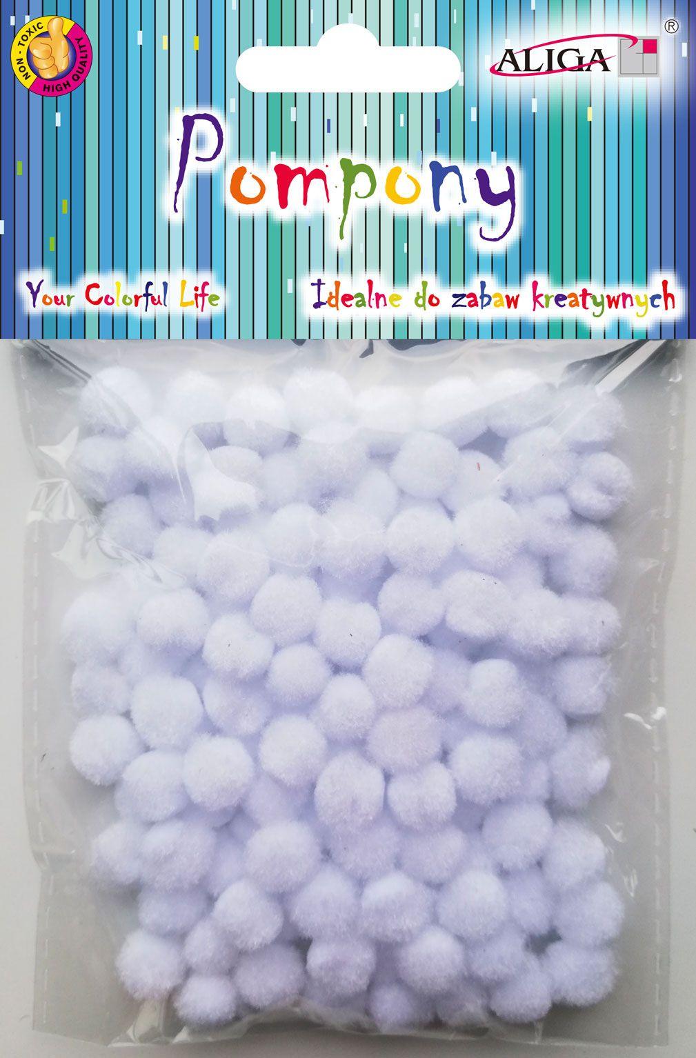 pompony 120szt. BIAŁE 1cm | POM-301