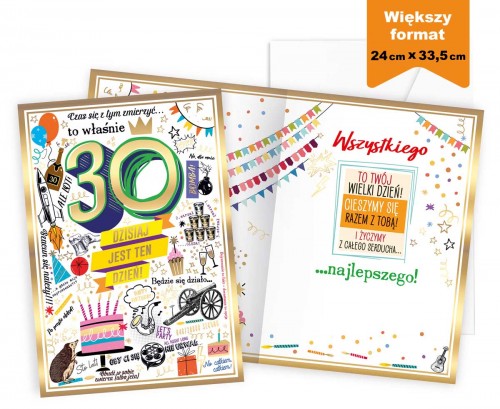 karnet 30 urodziny mega duży 33x27cm P-038