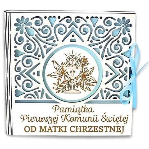 pudełko na pieniądze kwadrat KOMUNIA – od MATKI CHRZESTNEJ – Ażur 3308A-KOM1N-MC