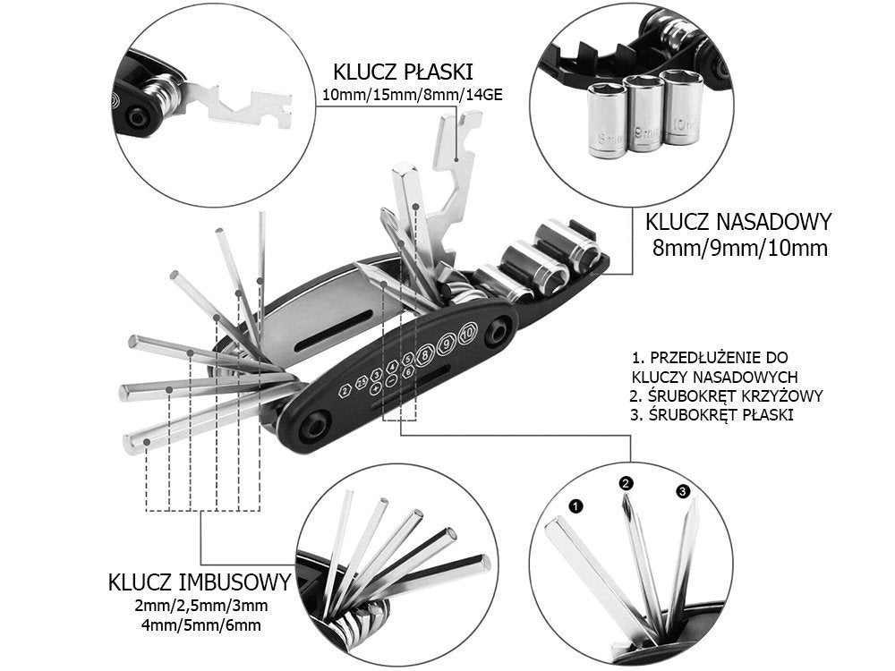 zestaw kluczy do roweru rowerowych imbusowe 16w1