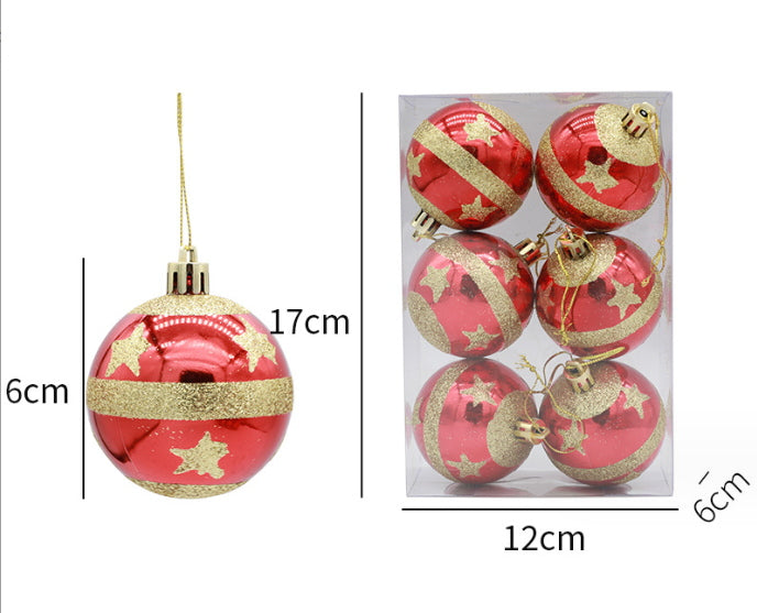 bombki 6cm CZERWONE w złote gwiazdki  6szt. | XVA-107