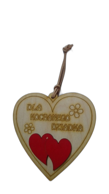 serce drewniane zawieszka DZIADEK, 13 x 12,5 cm