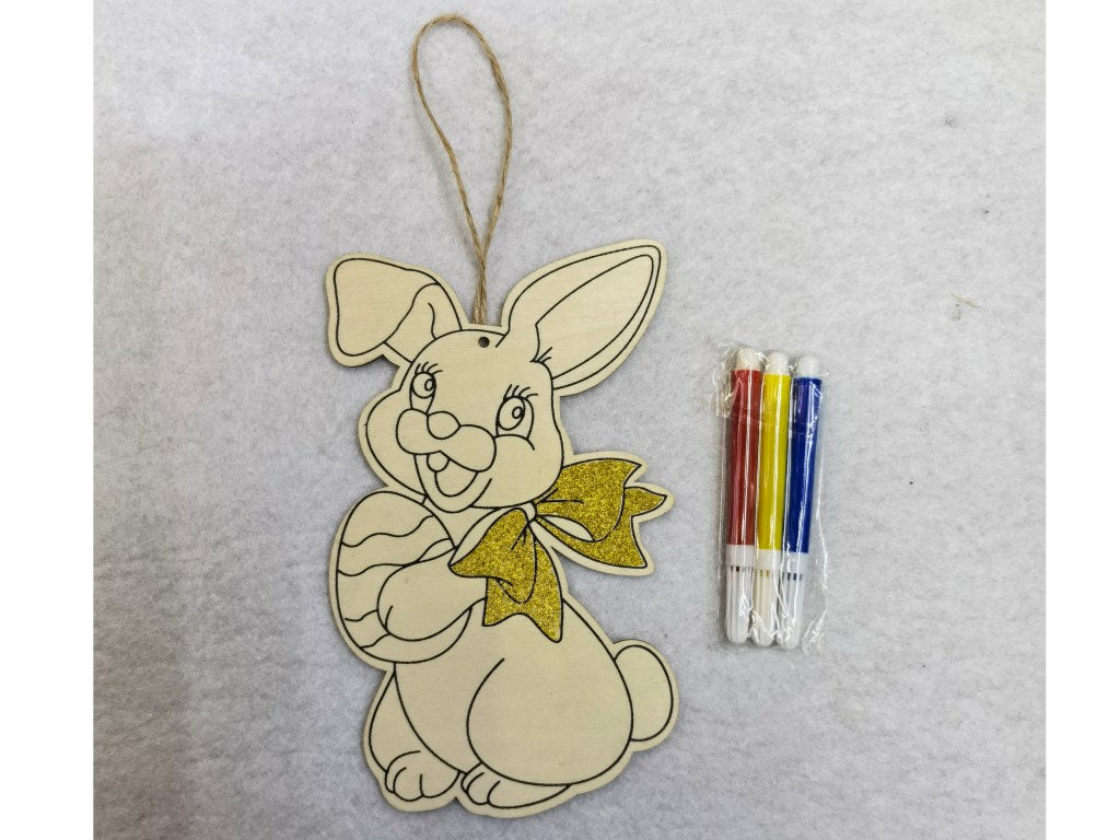 zestaw zawieszka drewniana królik z flamastrami 10 x 17cm