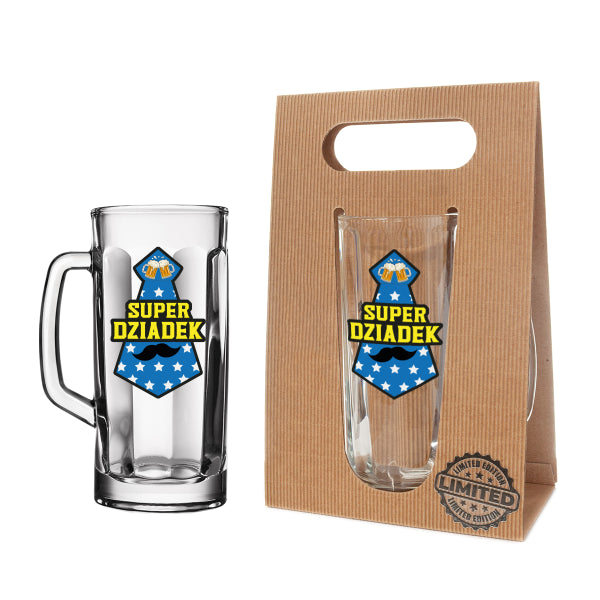 kufel do piwa w ozdobnym opakowaniu eco."Super Dziadek" - 500ml