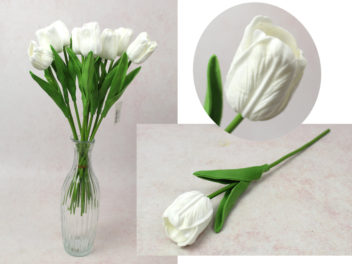 kwiat TULIPAN piankowy wys. 34 cm (kwiat 4,5 x 3,5 cm) BIAŁY MZ-483D