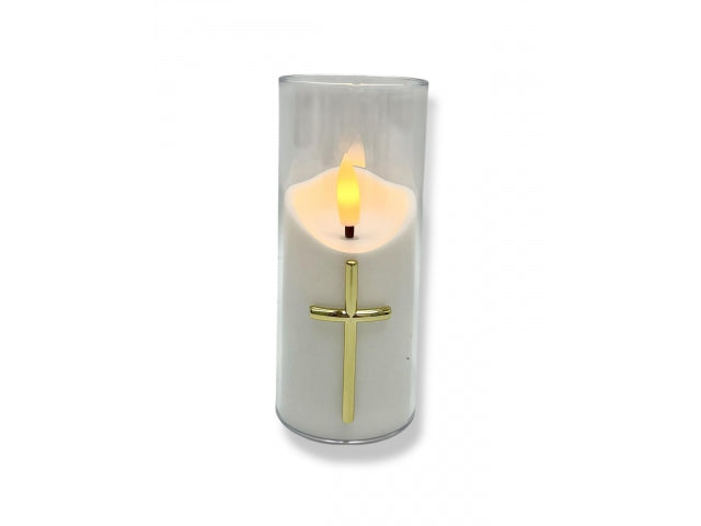świeczka led wkład do zniczy 12,5cm z krzyżem 7093